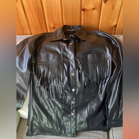 Blank NYC size small faux leather fringe black jacket EUC - Picture 6 of 7